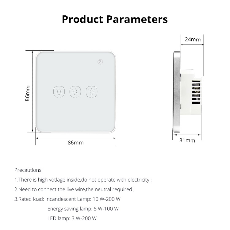  Zigbee 3 Gang Light Switch 